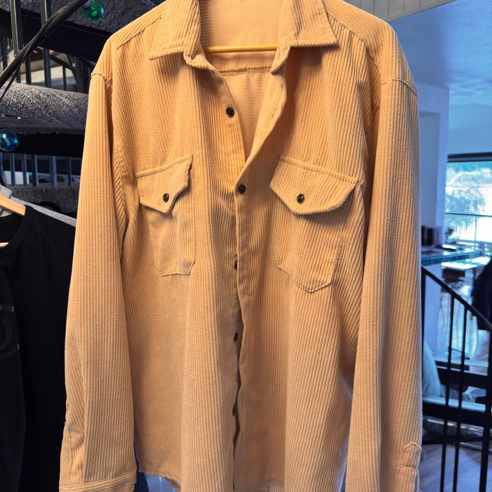 Casual Tan Button-Up Shirt 2XL